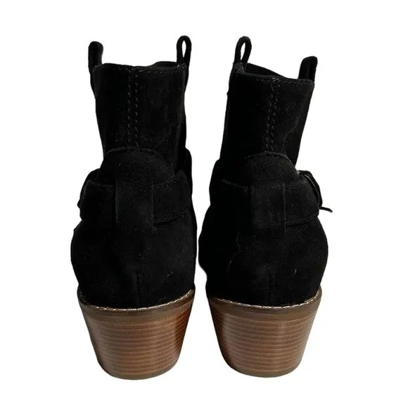 Cole Haan Grandos Size 11B Suede Leather Ankle Booties Black Buckle Heels NWOB