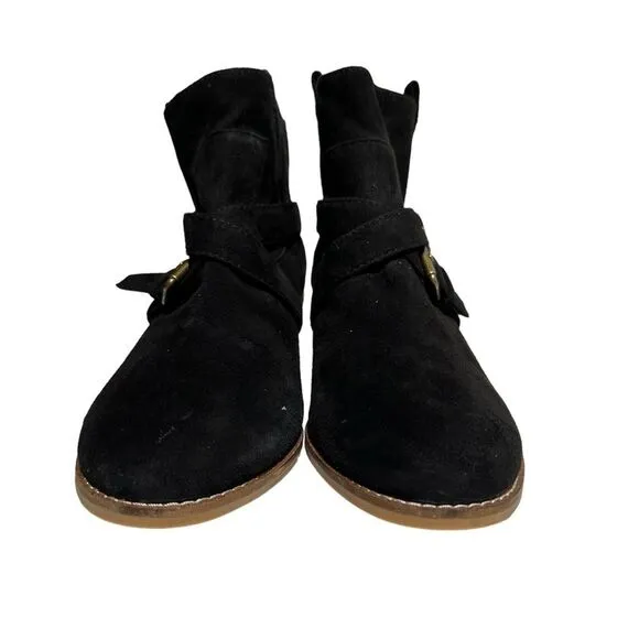 Cole Haan Grandos Size 11B Suede Leather Ankle Booties Black Buckle Heels NWOB