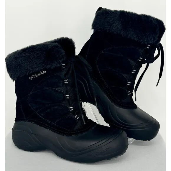 Columbia Sierra Summette Techlite Faux Fur Black Winter Boots Size 7