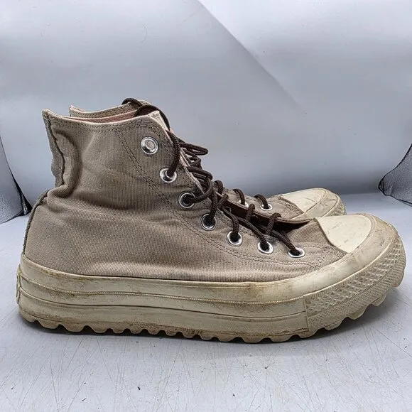 Converse Chuck Taylor Lift Ripple Boot High Top Womens 9 Tan Sneaker Shoes