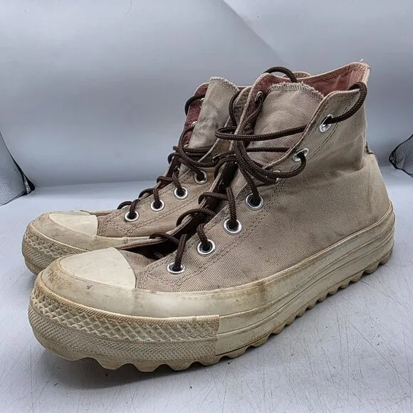 Converse Chuck Taylor Lift Ripple Boot High Top Womens 9 Tan Sneaker Shoes