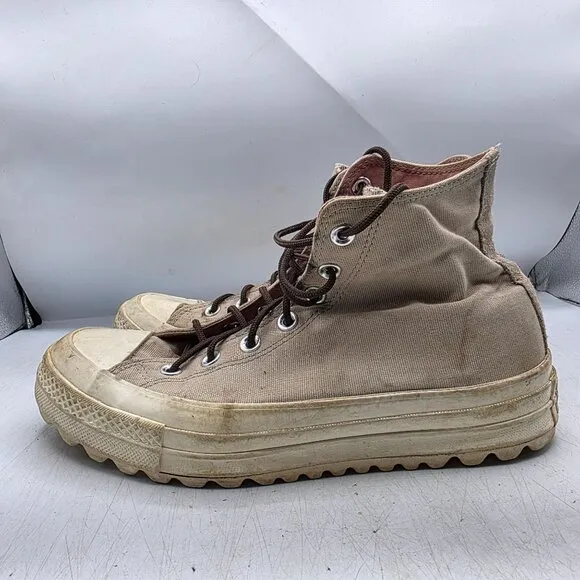 Converse Chuck Taylor Lift Ripple Boot High Top Womens 9 Tan Sneaker Shoes