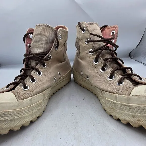 Converse Chuck Taylor Lift Ripple Boot High Top Womens 9 Tan Sneaker Shoes