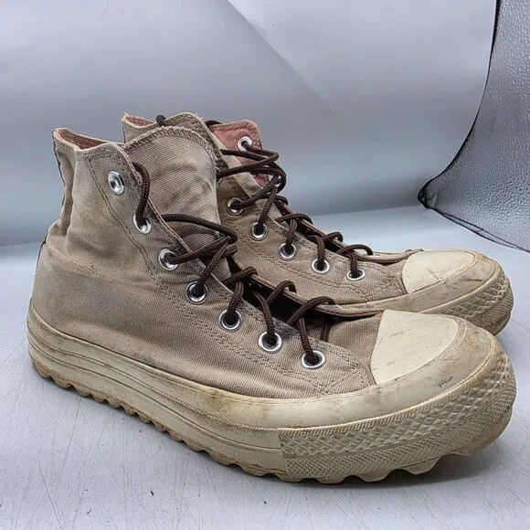 Converse Chuck Taylor Lift Ripple Boot High Top Womens 9 Tan Sneaker Shoes