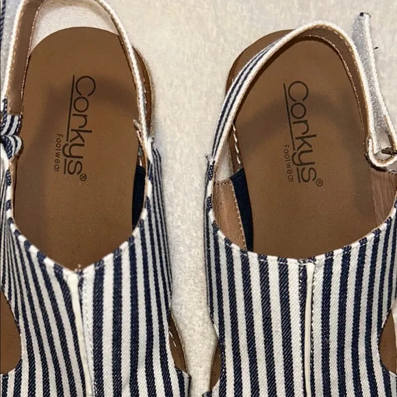 Corkys Women's Striped Sandals - Navy and White