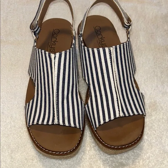 Corkys Women's Striped Sandals - Navy and White
