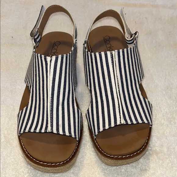 Corkys Women's Striped Sandals - Navy and White