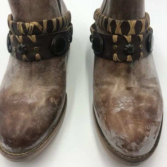 Corral Tobacco Harness &amp; Studs Round Toe Leather Ankle Boots Size 8.5 M