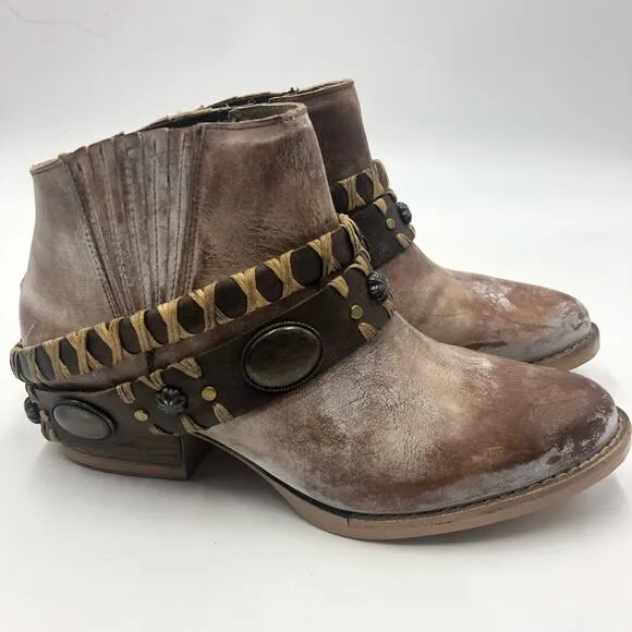 Corral Tobacco Harness &amp; Studs Round Toe Leather Ankle Boots Size 8.5 M