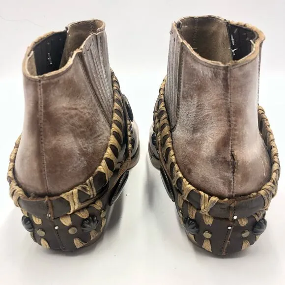 Corral Tobacco Harness &amp; Studs Round Toe Leather Ankle Boots Size 8.5 M