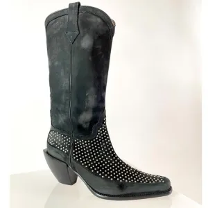 Couture Cowgirl! Donald J Pliner Suede Studded Western Boots Mid-Calf in Black!
