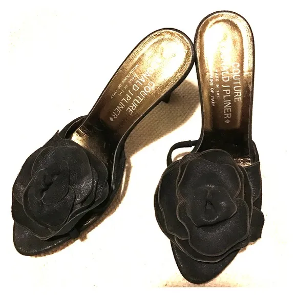 COUTURE DONALD J PLINER Rose Black Leather High Heels