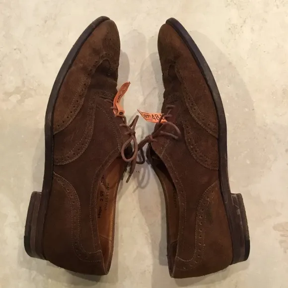 Crockett &amp; Jones Brown Suede Wingtip Oxford Shoes