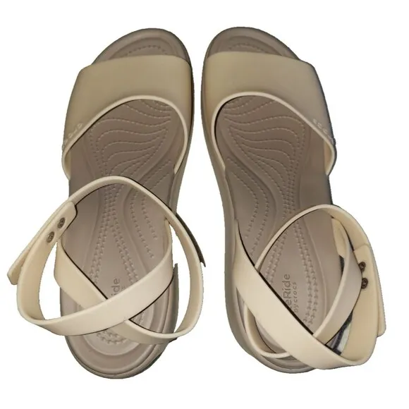 CROCS Brooklyn Ankle Strap Wedge Platform Comfort Sandal Shiitake Lady Sz 10 NEW