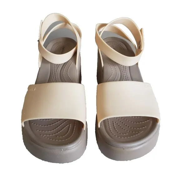 CROCS Brooklyn Ankle Strap Wedge Platform Comfort Sandal Shiitake Lady Sz 10 NEW