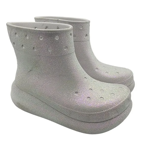 Crocs Crush Womens 10 Silver Glitter Boots Casual Comfort Walking Fashion