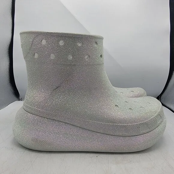 Crocs Crush Womens 10 Silver Glitter Boots Casual Comfort Walking Fashion