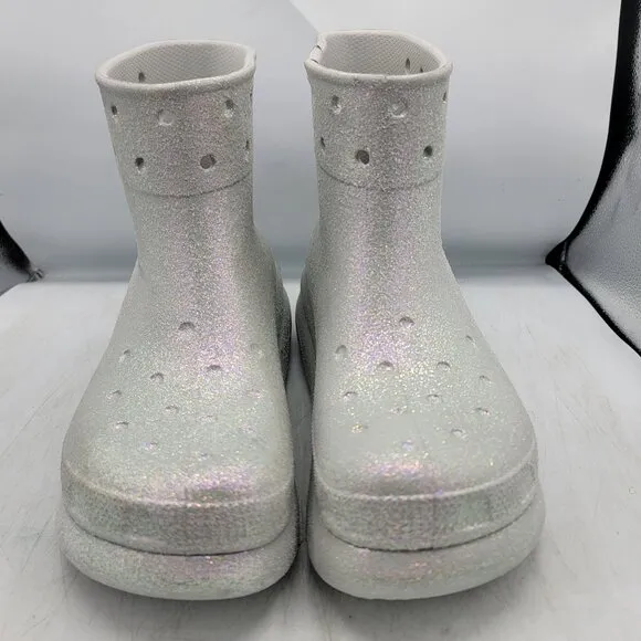 Crocs Crush Womens 10 Silver Glitter Boots Casual Comfort Walking Fashion