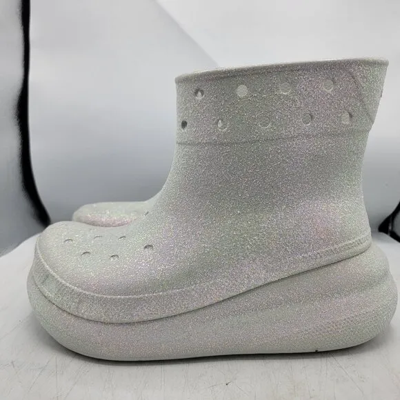 Crocs Crush Womens 10 Silver Glitter Boots Casual Comfort Walking Fashion