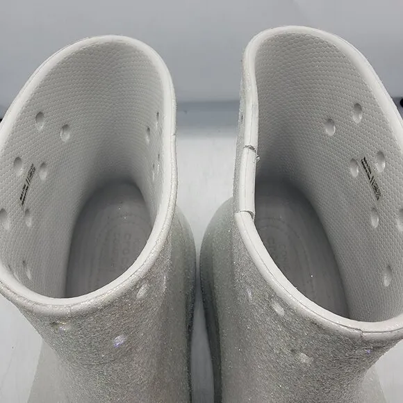 Crocs Crush Womens 10 Silver Glitter Boots Casual Comfort Walking Fashion