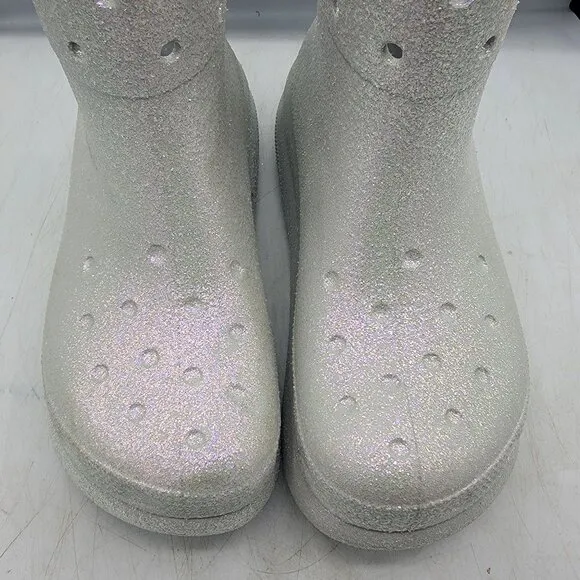 Crocs Crush Womens 10 Silver Glitter Boots Casual Comfort Walking Fashion