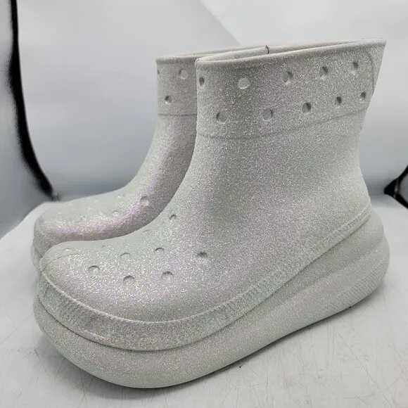 Crocs Crush Womens 10 Silver Glitter Boots Casual Comfort Walking Fashion