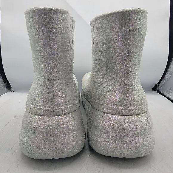 Crocs Crush Womens 10 Silver Glitter Boots Casual Comfort Walking Fashion
