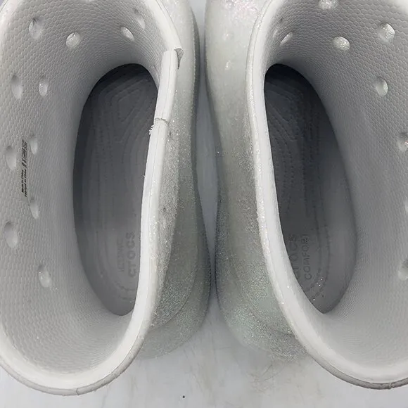 Crocs Crush Womens 10 Silver Glitter Boots Casual Comfort Walking Fashion