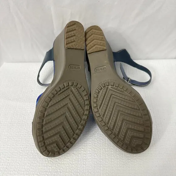 Crocs Leigh II Sandals Womens 8 Blue Ankle Strap Buckle Comfort Wedge Shoes