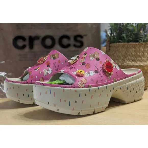 Crocs LINE FRIENDS Pink Stomp Platform Slide Sandals with Jibbitz Charms W10/M8