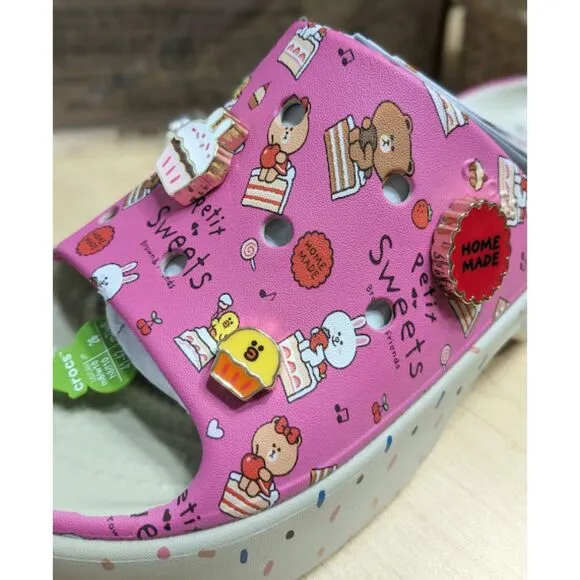 Crocs LINE FRIENDS Pink Stomp Platform Slide Sandals with Jibbitz Charms W10/M8