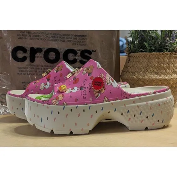 Crocs LINE FRIENDS Pink Stomp Platform Slide Sandals with Jibbitz Charms W10/M8
