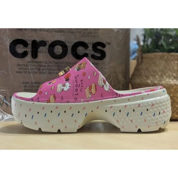Crocs LINE FRIENDS Pink Stomp Platform Slide Sandals with Jibbitz Charms W10/M8