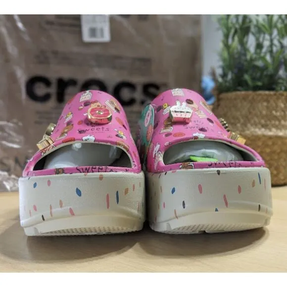 Crocs LINE FRIENDS Pink Stomp Platform Slide Sandals with Jibbitz Charms W10/M8