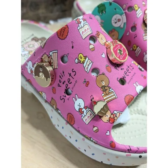 Crocs LINE FRIENDS Pink Stomp Platform Slide Sandals with Jibbitz Charms W10/M8