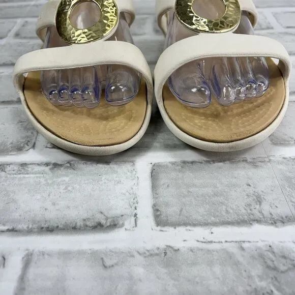 Crocs Sanrah Hammered Circle Slide Sandals Oyster White Gold Comfort Women's 9