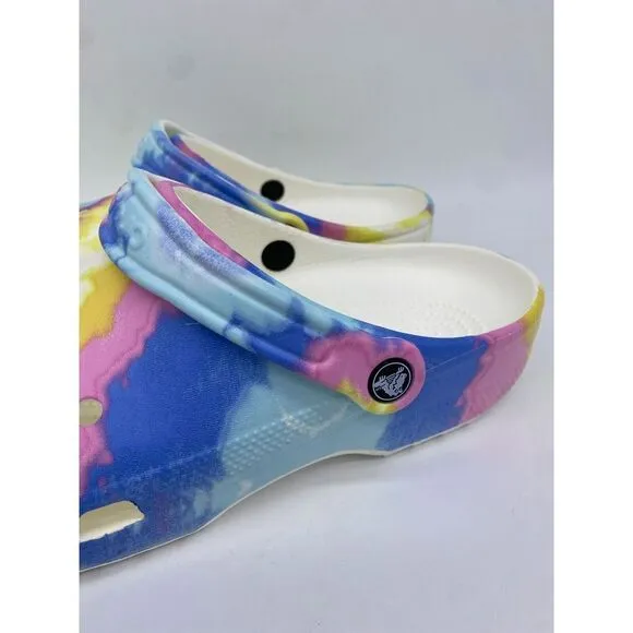 Crocs Shoes Unisex Men 10 Women 12 White Multi Tie Dye Graphic Clogs Slip On NWT