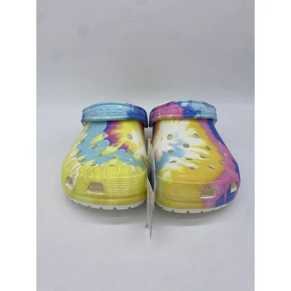 Crocs Shoes Unisex Men 10 Women 12 White Multi Tie Dye Graphic Clogs Slip On NWT