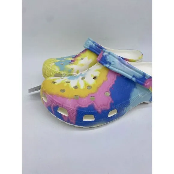 Crocs Shoes Unisex Men 10 Women 12 White Multi Tie Dye Graphic Clogs Slip On NWT