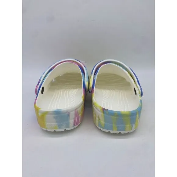 Crocs Shoes Unisex Men 10 Women 12 White Multi Tie Dye Graphic Clogs Slip On NWT