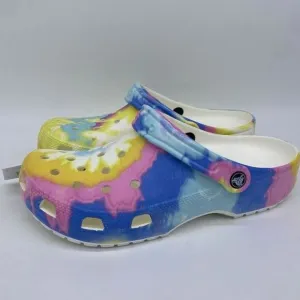 Crocs Shoes Unisex Men 10 Women 12 White Multi Tie Dye Graphic Clogs Slip On NWT