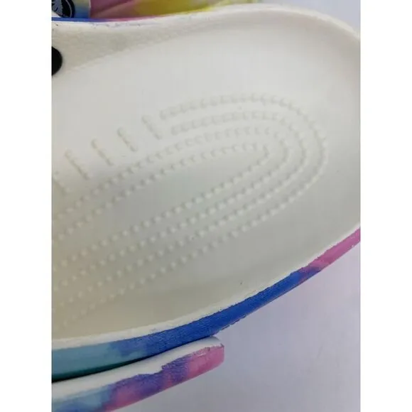 Crocs Shoes Unisex Men 10 Women 12 White Multi Tie Dye Graphic Clogs Slip On NWT