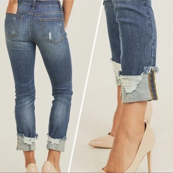 Cuffed Ankle High Waist Jeans