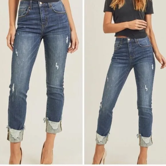 Cuffed Ankle High Waist Jeans