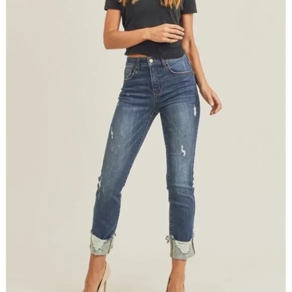 Cuffed Ankle High Waist Jeans