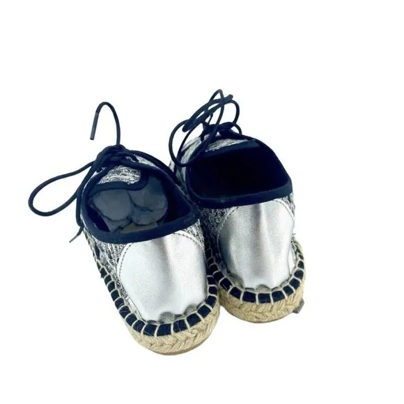 Cuplé Women's Lace Up Espadrille Shoes Silver Metallic Flats SZ 36 EU 5 US NIB
