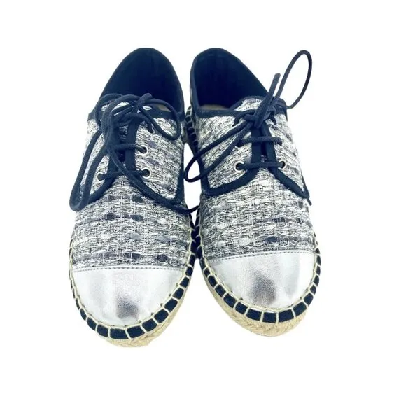 Cuplé Women's Lace Up Espadrille Shoes Silver Metallic Flats SZ 36 EU 5 US NIB