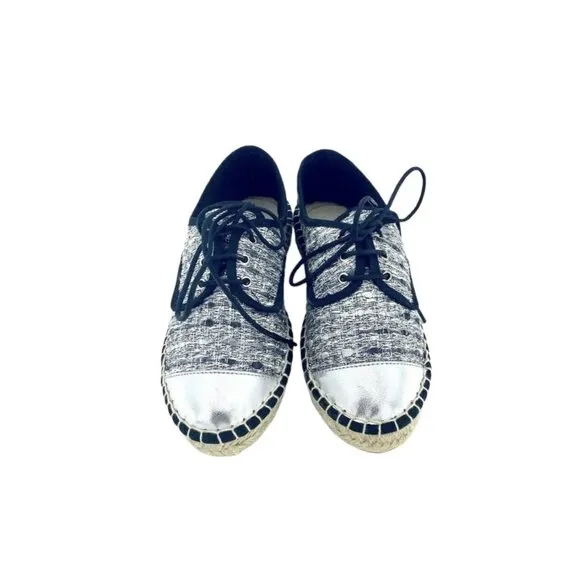 Cuplé Women's Lace Up Espadrille Shoes Silver Metallic Flats SZ 36 EU 5 US NIB