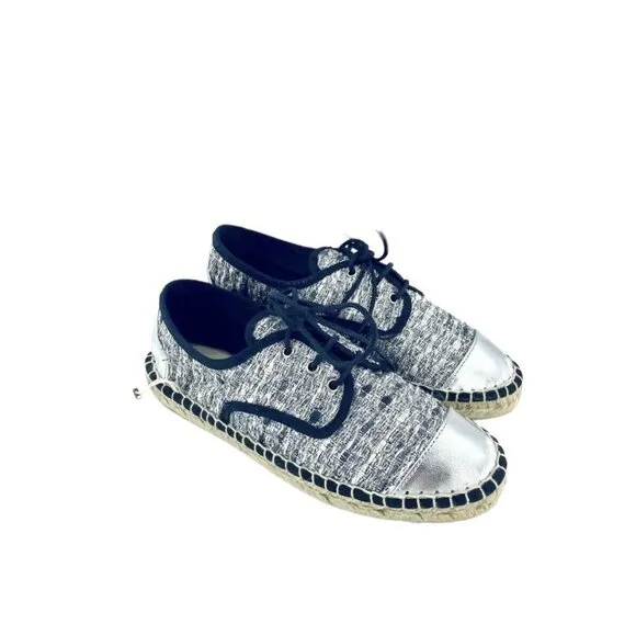 Cuplé Women's Lace Up Espadrille Shoes Silver Metallic Flats SZ 36 EU 5 US NIB