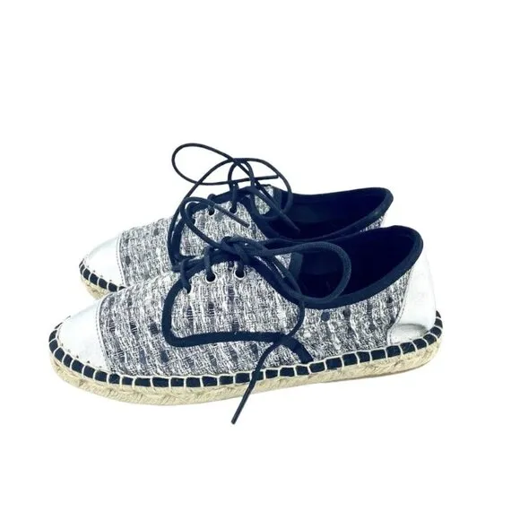 Cuplé Women's Lace Up Espadrille Shoes Silver Metallic Flats SZ 36 EU 5 US NIB